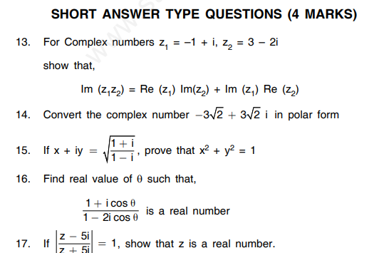 complex numbers class 11 assignment